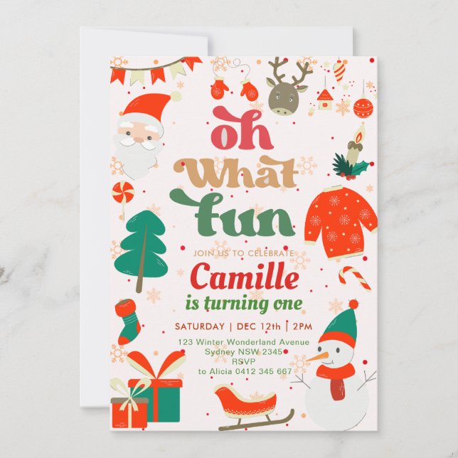 Oh What Fun Christmas  Birthday Party Invitation (Front)