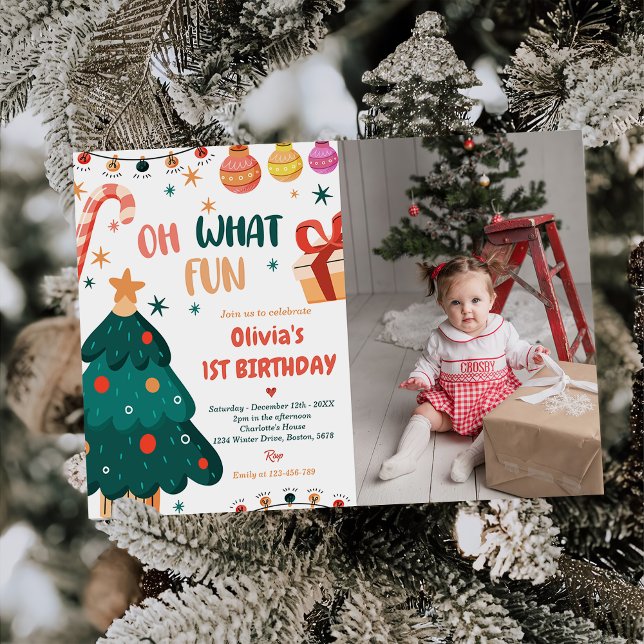 Oh What Fun Christmas Birthday Party Photo Invitation (Creator Uploaded)