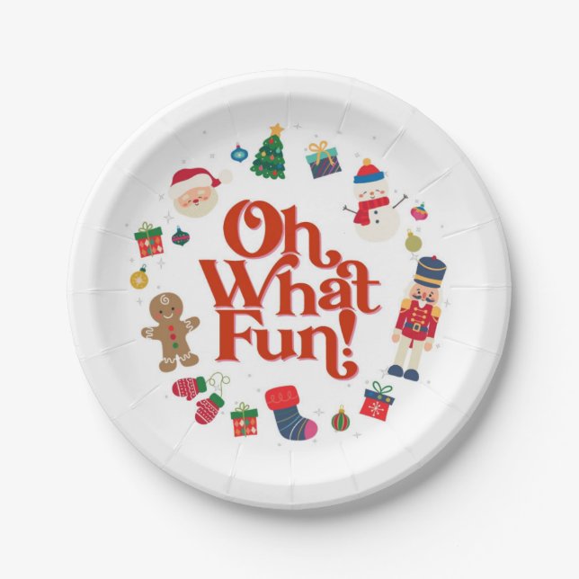 Oh What Fun Christmas Birthday Party Table Decor Paper Plate (Front)