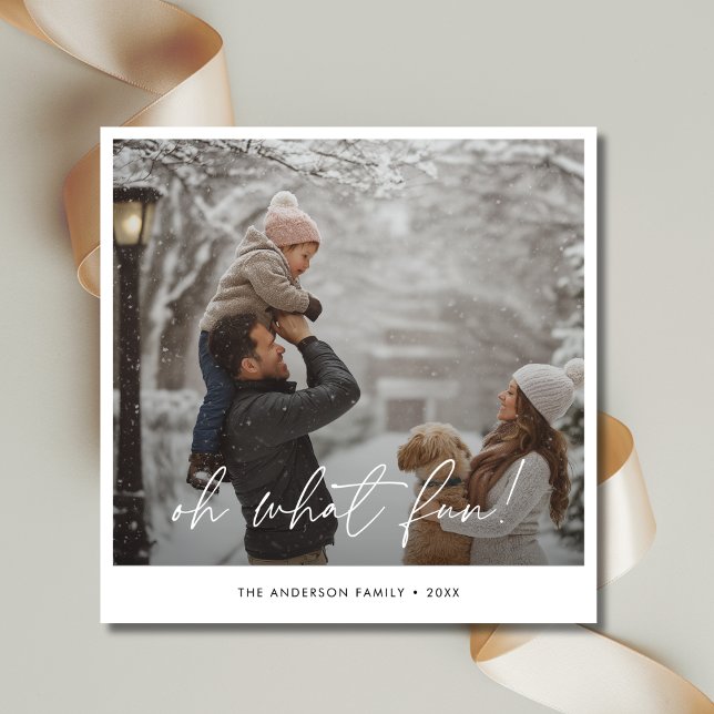 Oh What Fun Christmas Family Fun Snow Photo Holiday Card (Creator Uploaded)