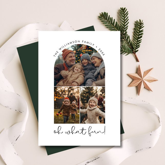 Oh What Fun Christmas Family Greetings Arch Photo Holiday Card (Creator Uploaded)