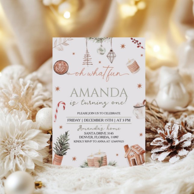 Oh What Fun Christmas First Birthday Invitation (Creator Uploaded)