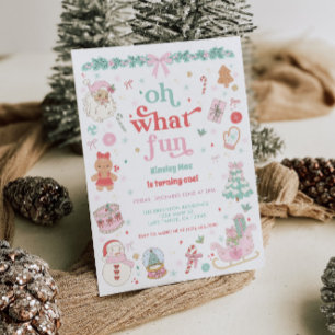Oh What Fun Christmas First Birthday Invitation