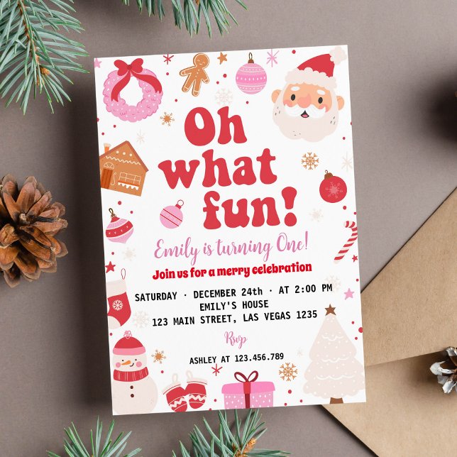 Oh What Fun Christmas First Birthday Invitation (Creator Uploaded)