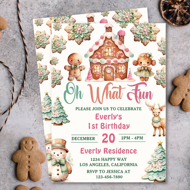 Oh What Fun Christmas Gingerbread Cookies Birthday Invitation (Creator Uploaded)