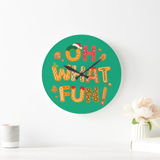Oh What Fun Christmas Gingerbread Cookies Large Clock (Home)