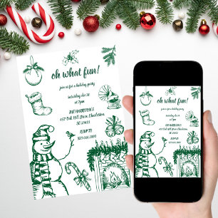 Oh What Fun Christmas,Hand Drawn Christmas Invitation