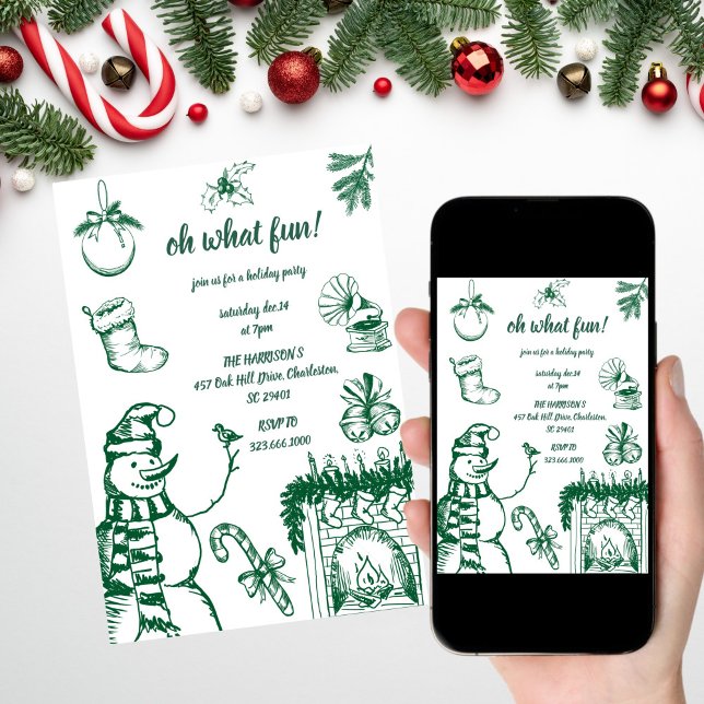 Oh What Fun Christmas,Hand Drawn Christmas Invitation (Creator Uploaded)