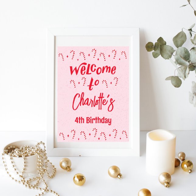 Oh What Fun Christmas Holiday birthday Welcome Poster (candy cane winter birthday welcome sign
)