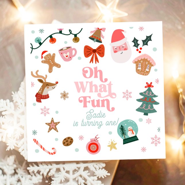 Oh What Fun Christmas Party Girl 1st Birthday  Napkin (Creator Uploaded)