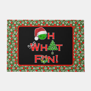 Oh What Fun Christmas Pickleball Green and White Doormat
