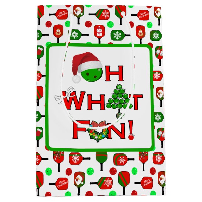 Oh What Fun Christmas Pickleball Green and White Medium Gift Bag (Front)