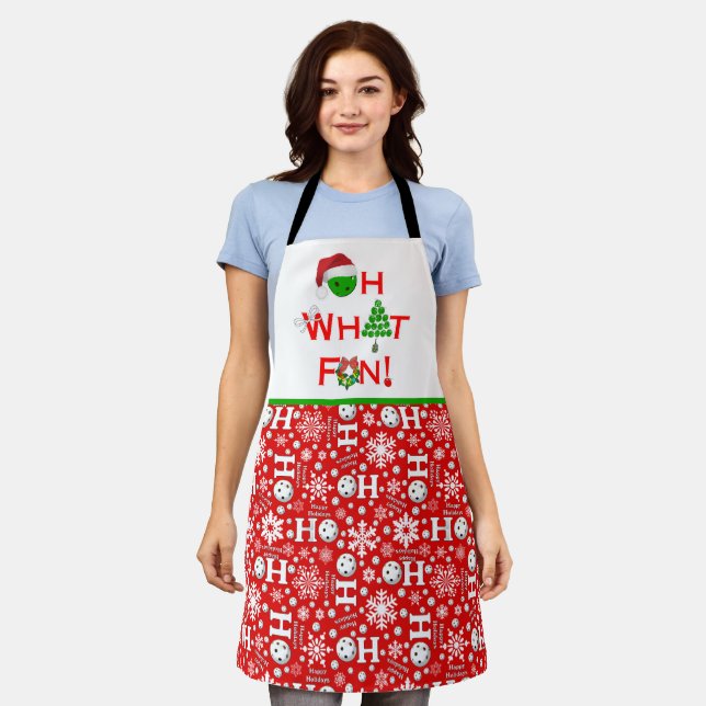 Oh What Fun Christmas Pickleball Ho Ho Ho Red Apron (Worn)