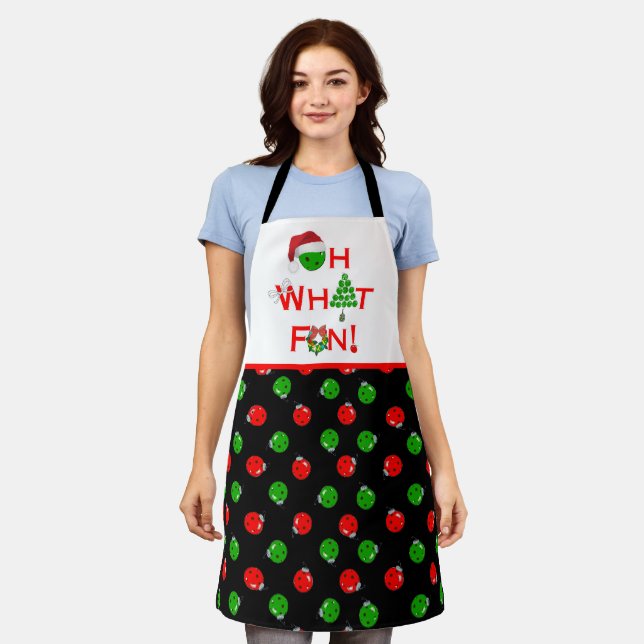 Oh What Fun Christmas Pickleball Ornaments Apron (Worn)