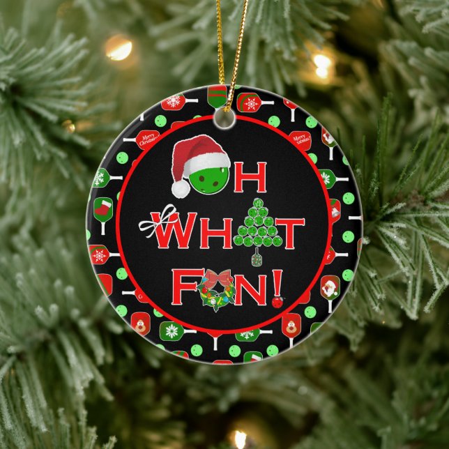 Oh What Fun Christmas Pickleball Paddles Black Ceramic Tree Decoration (Tree)