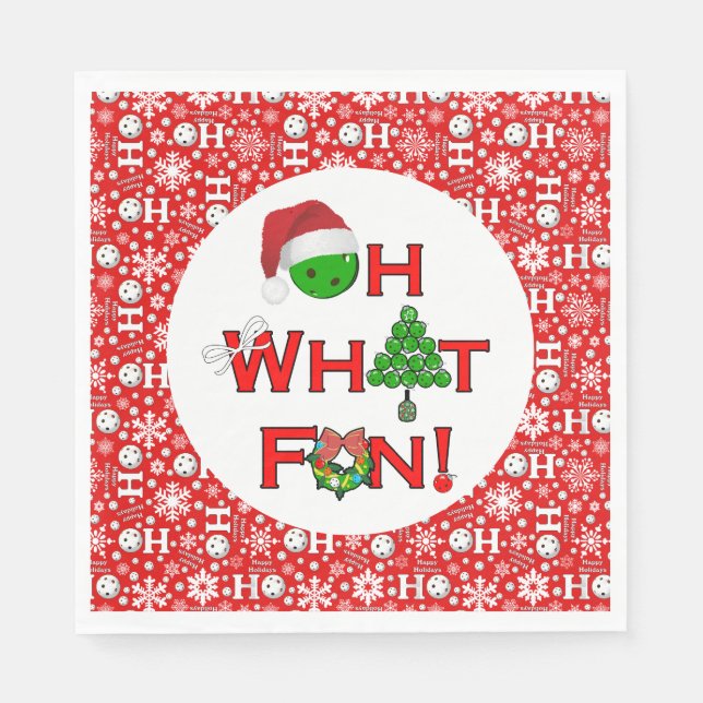 Oh What Fun Christmas Pickleball Party Red White  Napkin (Front)