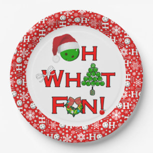 Oh What Fun Christmas Pickleball Party Red White  Paper Plate