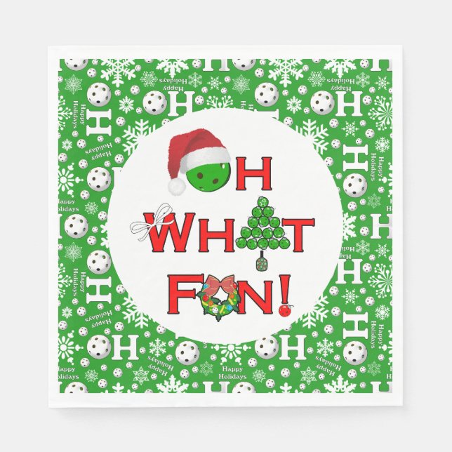 Oh What Fun Christmas Pickleball Party Snowballs Napkin (Front)
