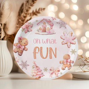 Oh what Fun Christmas pink birthday cookies Paper Plate