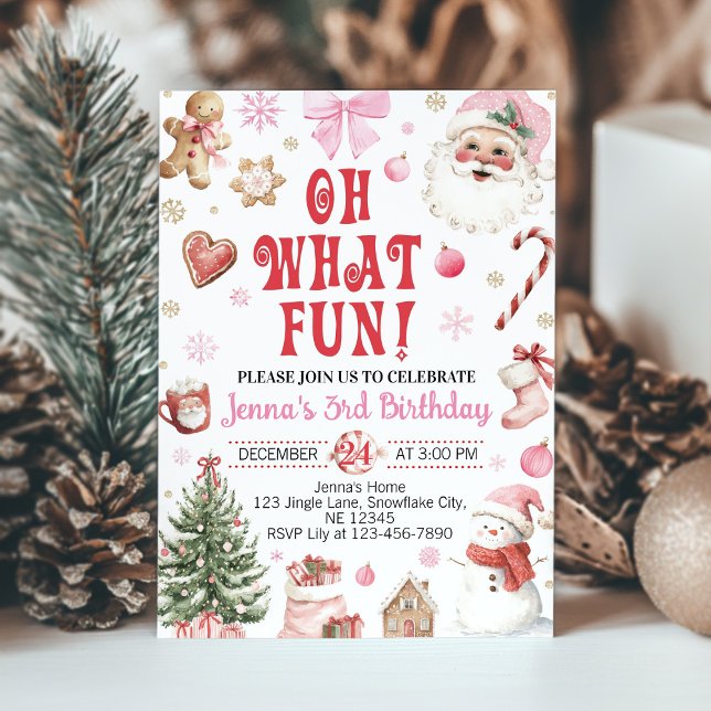 Oh What Fun Christmas Retro Santa Birthday Invitation (Creator Uploaded)