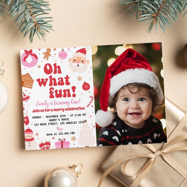 Oh What Fun Christmas Santa Birthday Invitation (Creator Uploaded)
