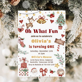 Oh What Fun Christmas Santa Reindeer Birthday Invitation