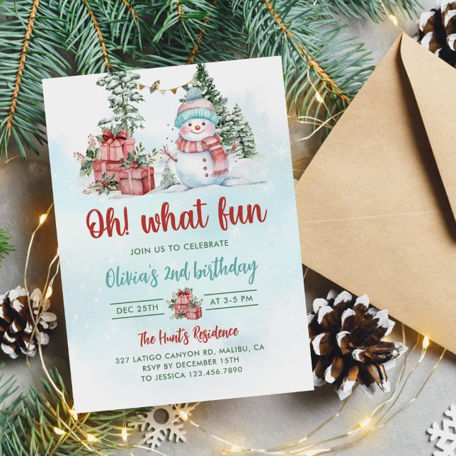 Oh What Fun Christmas Snowman Birthday Party Invitation (Creator Uploaded)