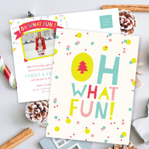 Oh What Fun Christmas Tree Colourful Confetti Dots Holiday Postcard