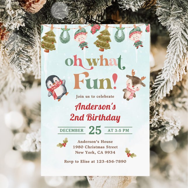 Oh What Fun Christmas Winter 2nd Birthday Party Invitation (Creator Uploaded)