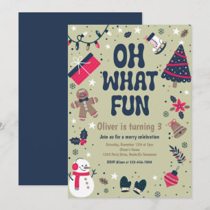 Oh What Fun   Christmas Winter Birthday Party Invitation