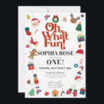 Oh What Fun Christmas Winter First Birthday Party Invitation<br><div class="desc">Oh What Fun it is to be One! The perfect way to celebrate your little one's first birthday in style during the magical holiday season! This printable template package is designed to make your child's winter 1st birthday party unforgettable. ★ If you need coordinating décor, please check my matching collection....</div>