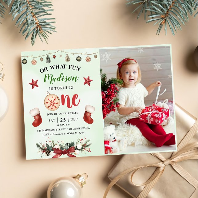 Oh What Fun Christmas Winter First Birthday Party Invitation (Creator Uploaded)