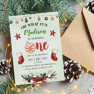 Oh What Fun Christmas Winter First Birthday Party Invitation