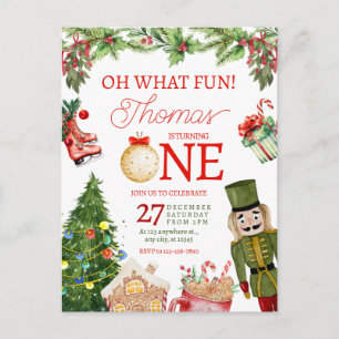 Oh What Fun Christmas Winter First Birthday Postcard