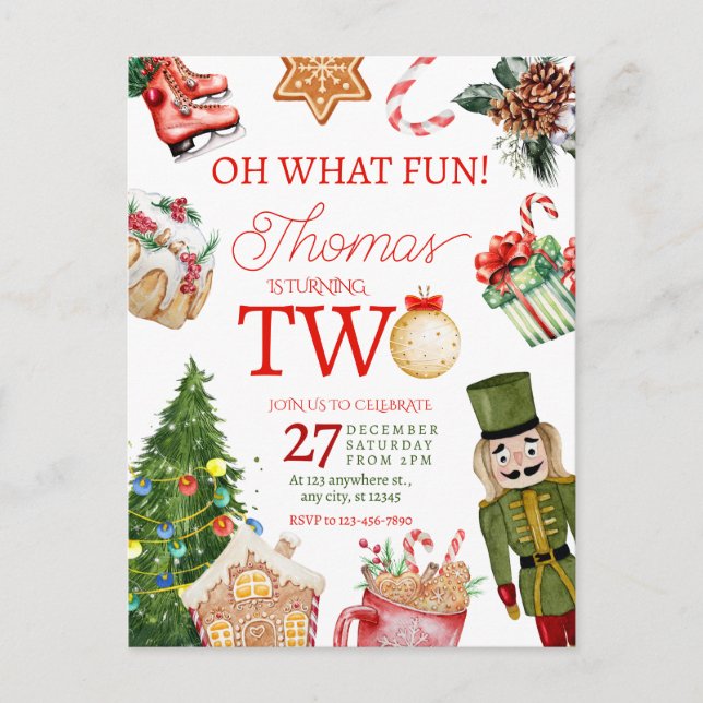 Oh What Fun Christmas Winter Secod Birthday Postcard (Front)