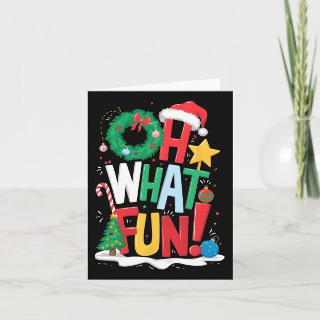 Oh What Fun Christmas With Wreath And Tree  Card (Front)