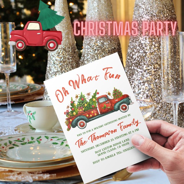 Oh What Fun Classic Red Truck Christmas Tree Party Invitation (Creator Uploaded)