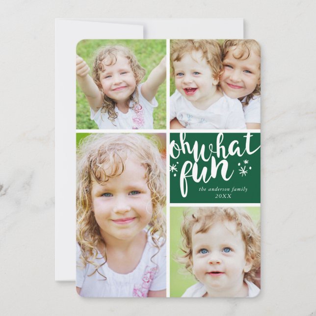 Oh What Fun Collage Holiday Photo Card (Front)