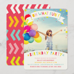 Oh What Fun Colourful Confetti Girl Birthday Party Invitation