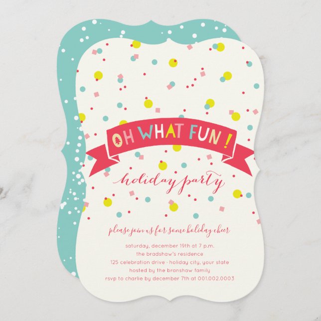 Oh What Fun Colourful Confetti Holiday Party Invitation (Front/Back)