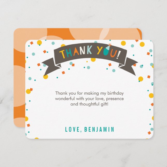 Oh What Fun Colourful Confetti Kid's 1st Birthday Thank You Card (Front/Back)