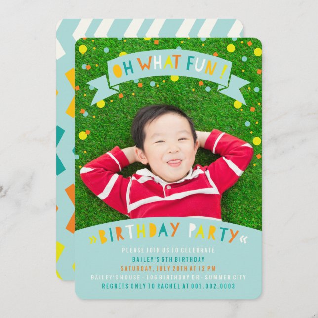 Oh What Fun Confetti Dot Boy Birthday Party Invite (Front/Back)