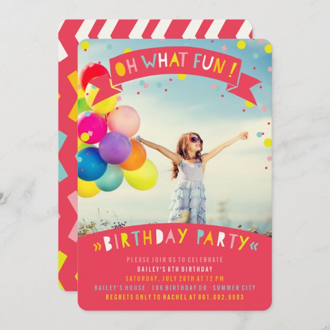 Oh What Fun Confetti Girl Birthday Party Invite (Front/Back)