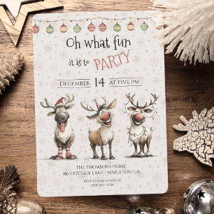 Oh what fun cute reindeers holidays party invitation