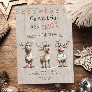 Oh what fun cute reindeers holidays party invitation