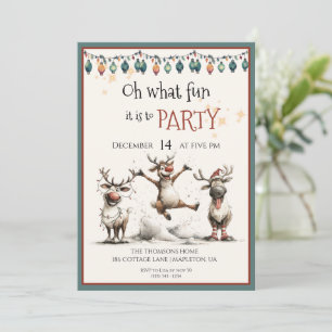 Oh what fun cute reindeers holidays party invitation