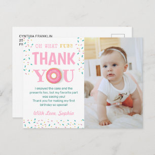 Oh What Fun Doughnut Birthday Party Photo Thank Yo Postcard