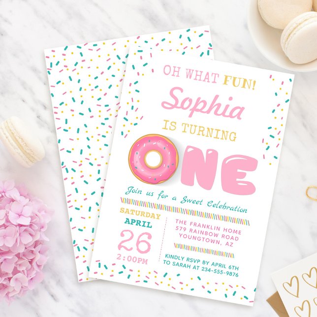 Oh What Fun Doughnut First Birthday Party Invitati Invitation (Creator Uploaded)