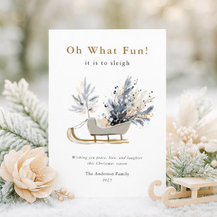 Oh What Fun Elegant Sleigh Floral Photo Christmas Holiday Card