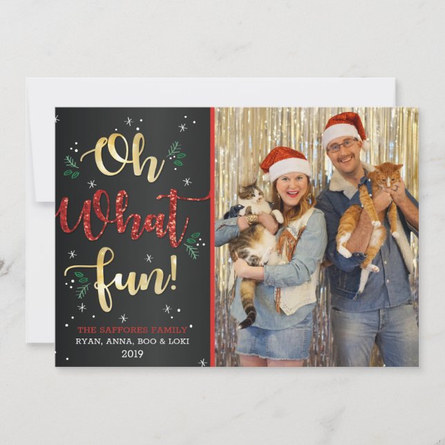 Oh What Fun Family Christmas Holiday Photo Card (Front)